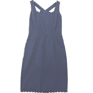 Brooks Brothers Eyelet Sheath Dress Women 2 Navy Blue Bow Back Classic Scallop